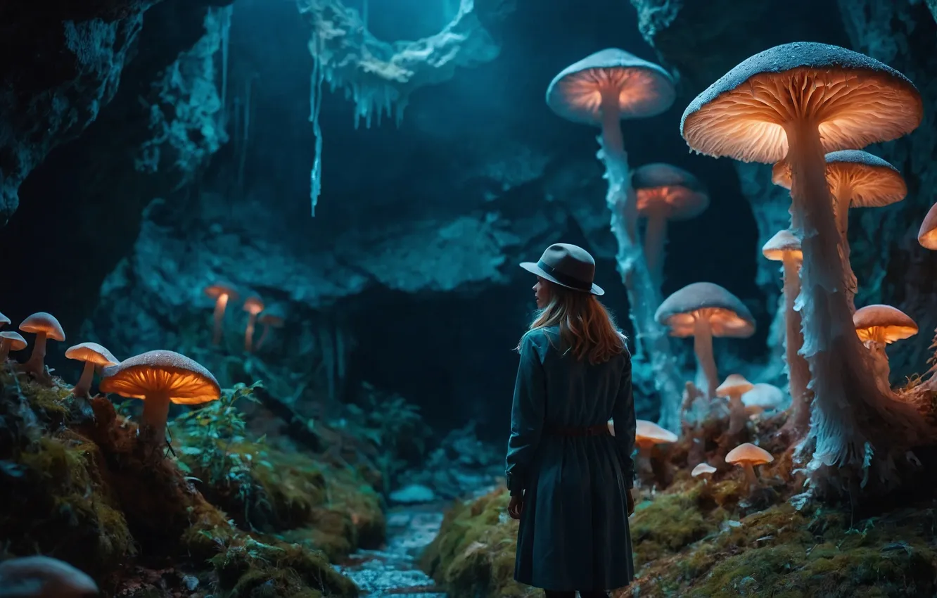 Photo wallpaper girl, fantasy, mushrooms, AI Art