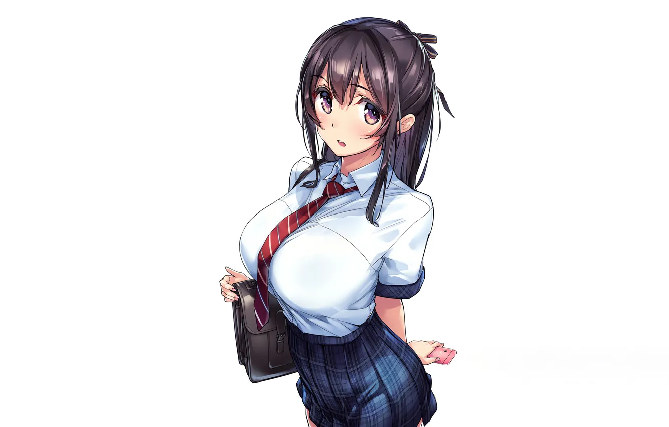 Photo wallpaper girl, school uniform, long hair, anime, beautiful, purple eyes, pretty, attractive