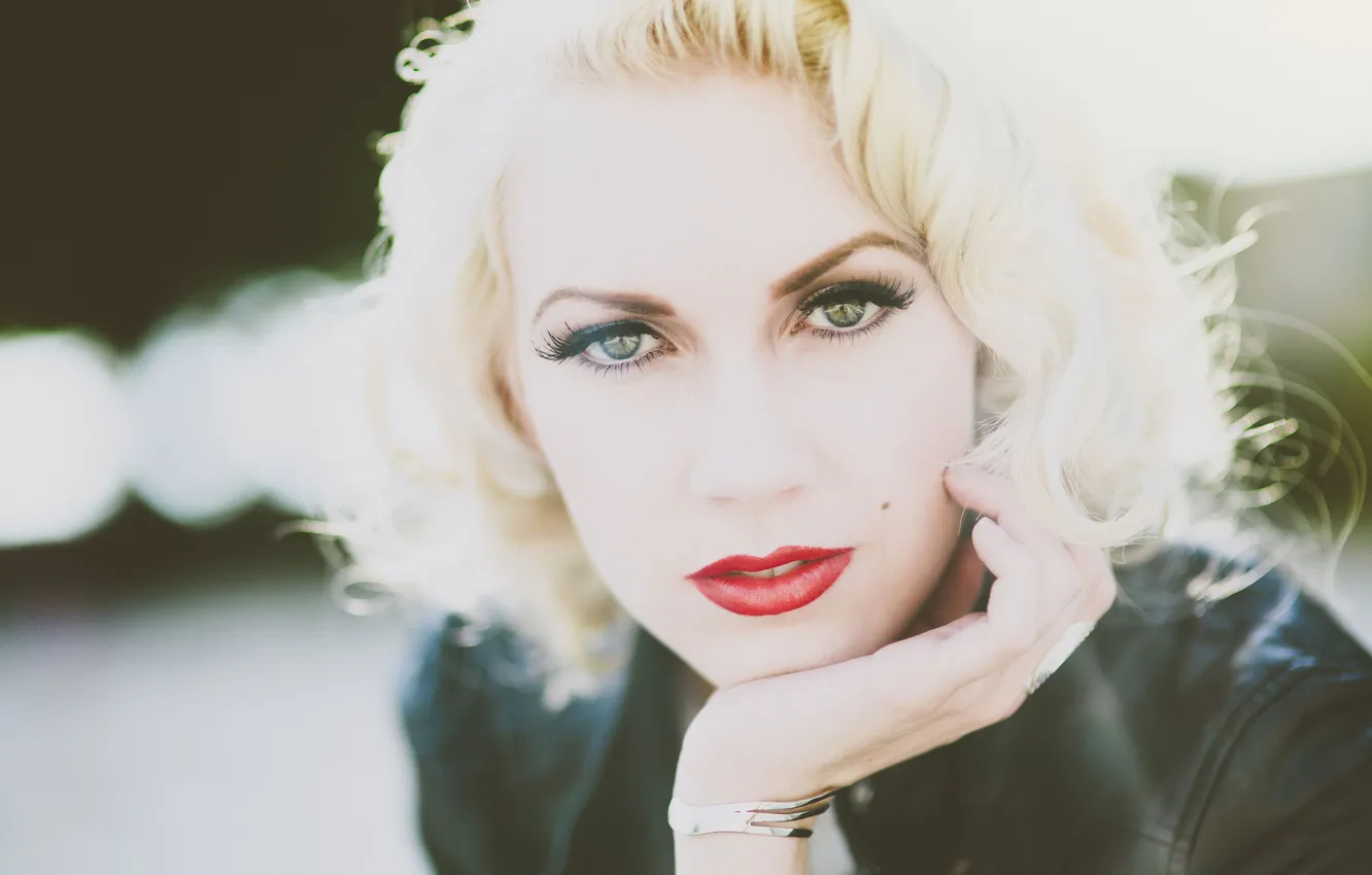 Photo wallpaper look, girl, eyelashes, makeup, blonde, curls