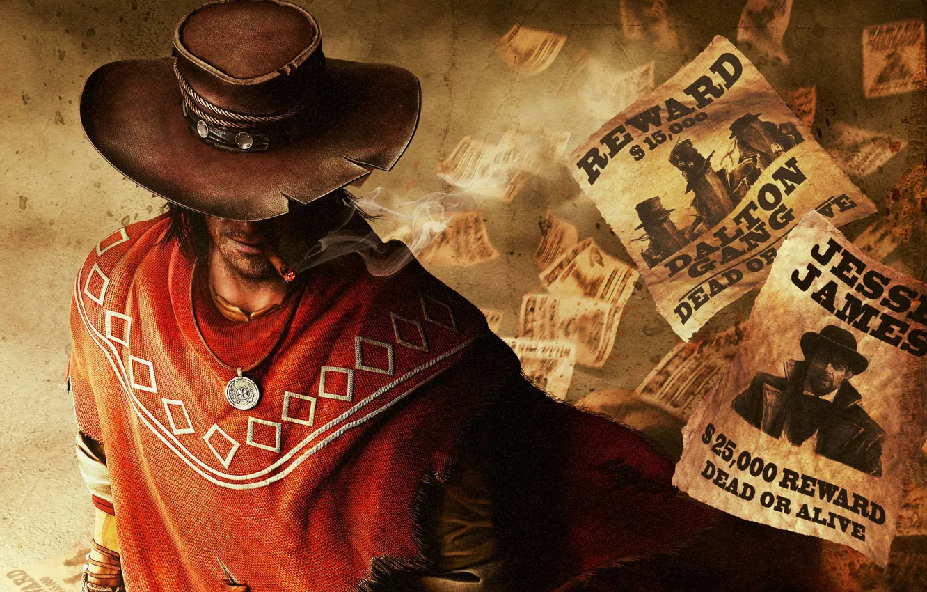 Photo wallpaper hat, medallion, cigar, the bandits, cowboy, robbers, Call of Juarez: The Gunslinger, cowboy