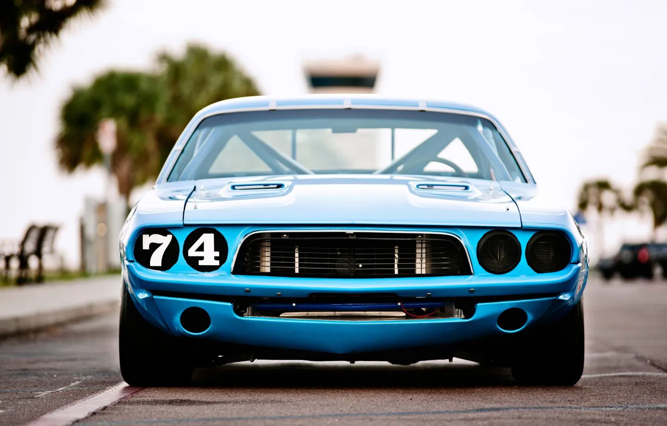 Photo wallpaper Dodge Challenger, race, 1973, blue car