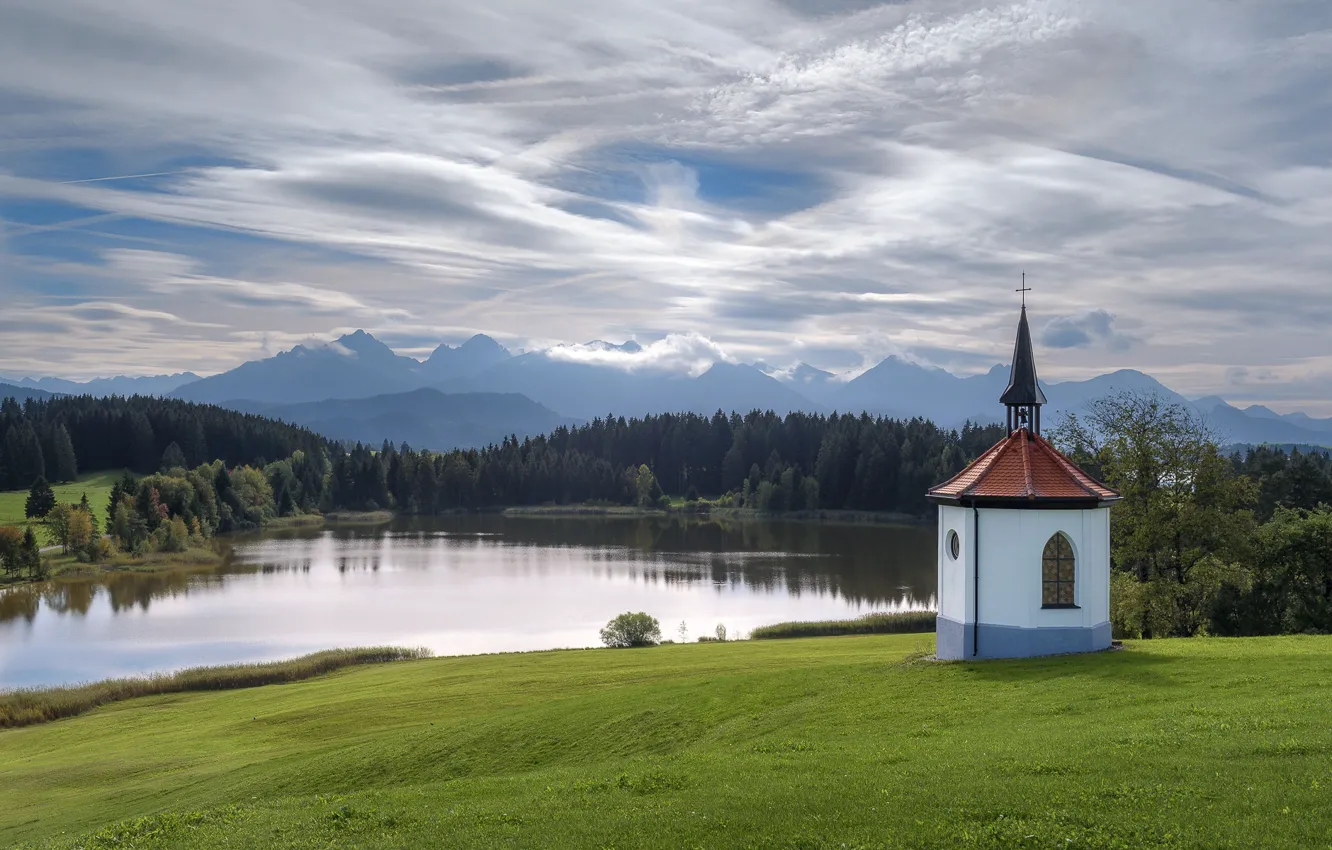 Photo wallpaper forest, clouds, landscape, mountains, nature, lake, Germany, Bayern