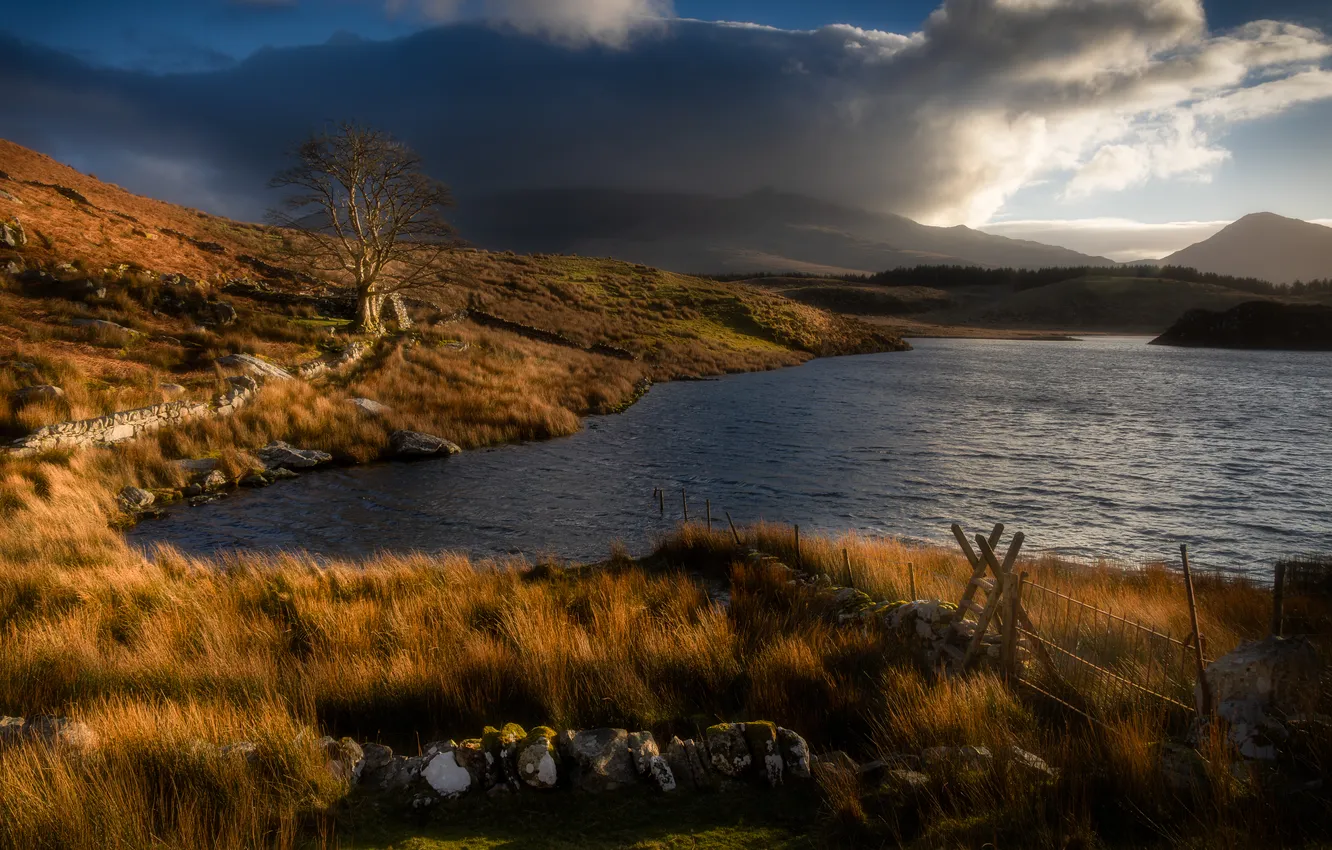 Photo wallpaper sunset, mountains, nature