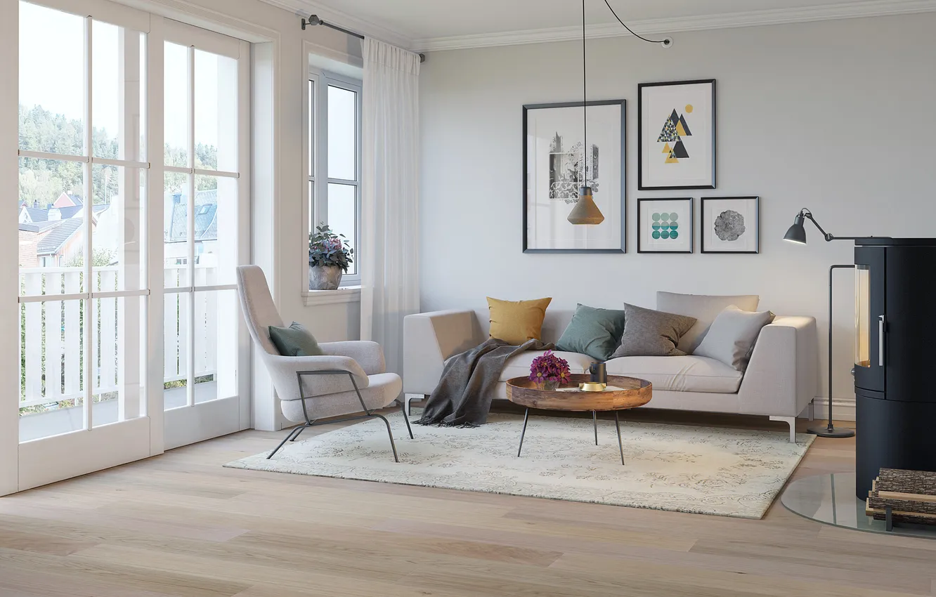 Photo wallpaper design, style, room, interior, picture, fireplace, living room, cozy