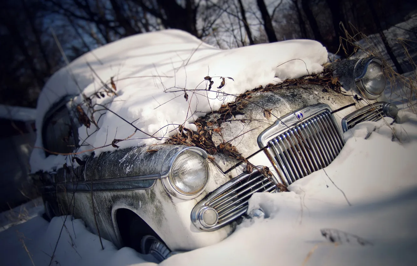 Photo wallpaper machine, snow, scrap