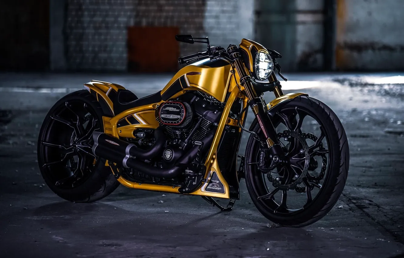 Photo wallpaper Yellow, Harley-Davidson, Custom, Motorcycle, Thunderbike