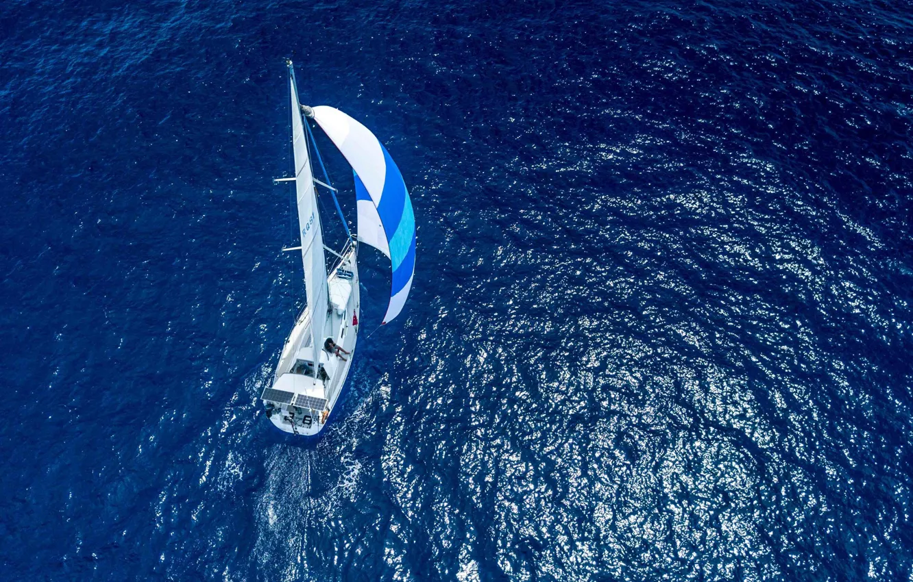 Photo wallpaper the way, the ocean, the wind, yacht, top, sail, ocean, cruise
