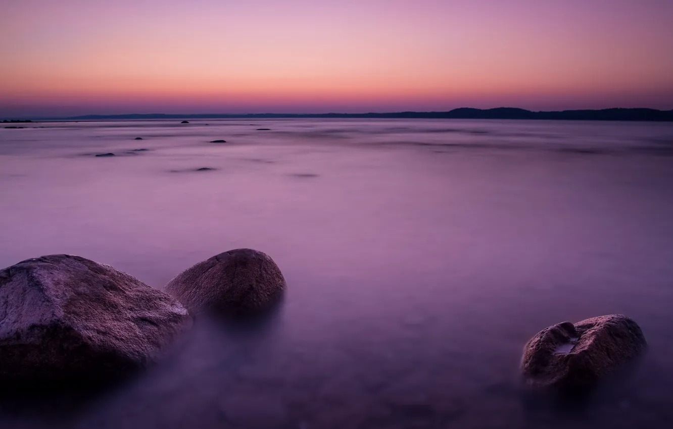 Wallpaper The Sky Sunset Stones Shore The Evening Lake Michigan Orange For Mobile And