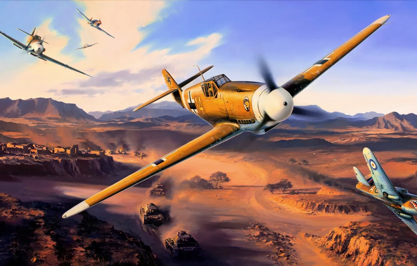 Photo wallpaper sand, figure, tank, columns, the plane, the Germans, Luftwaffe, Nicolas Trudgian