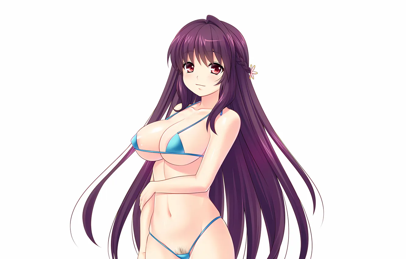 Photo wallpaper girl, sexy, cleavage, long hair, boobs, anime, beautiful, red eyes