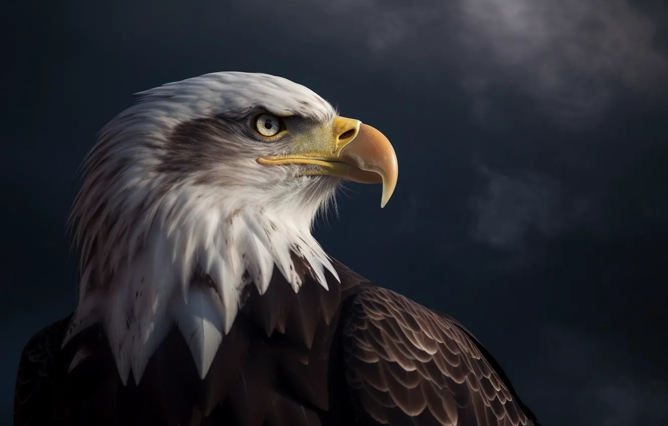 Photo wallpaper look, the dark background, bird, eagle, predator, head, beak, side