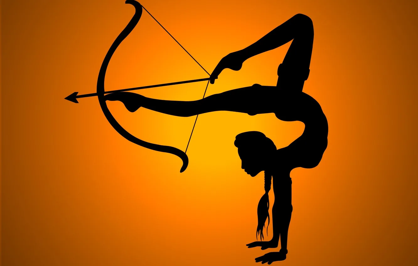Photo wallpaper girl, flexibility, shadow, bow, arrow, legs