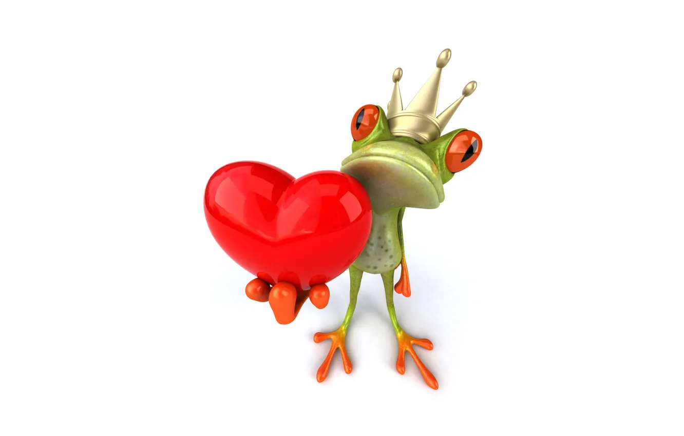Photo wallpaper heart, graphics, frog, crown, Free frog 3d