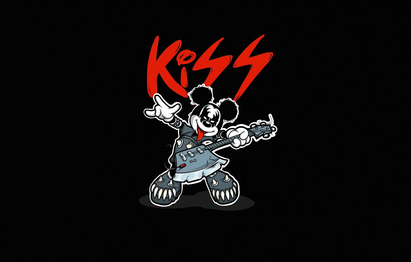 Photo wallpaper background, figure, guitar, art, rock, kiss, Mickey Mouse, Mickey Mouse