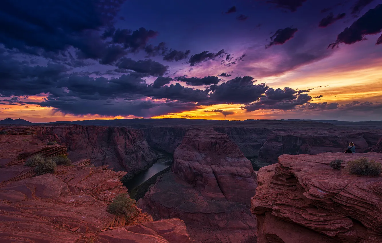 Photo wallpaper clouds, landscape, sunset, rocks, Colorado, AZ, USA, Arizona