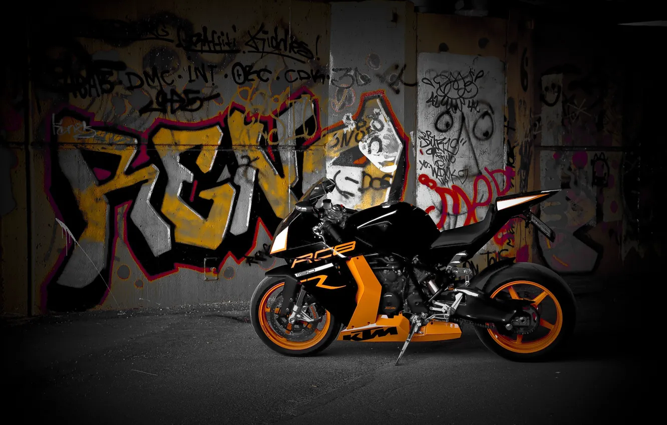 Photo wallpaper motorcycle, wheels, drives, orange, black, bike, KTM, orange