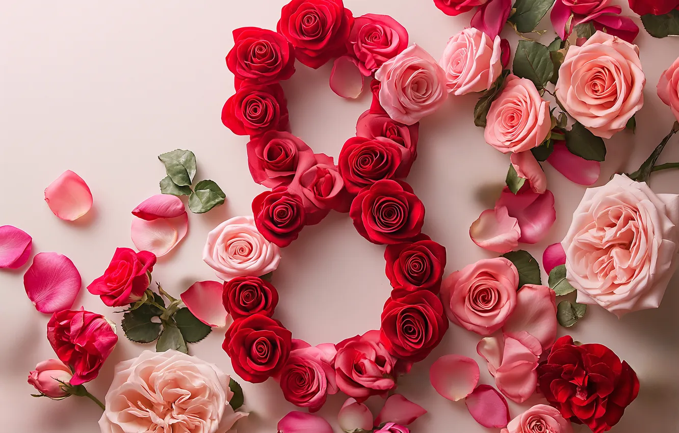 Photo wallpaper flowers, roses, figures, March 8, pink, flowers, spring, roses