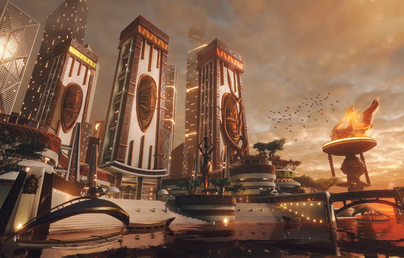 Photo wallpaper bridge, the city, river, bird, Wakongo River