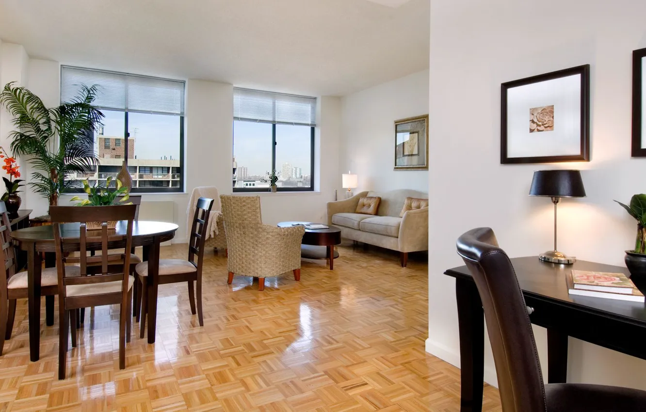 Photo wallpaper interior, megapolis, living room, dining room, West-54th apartment, Living and dining room