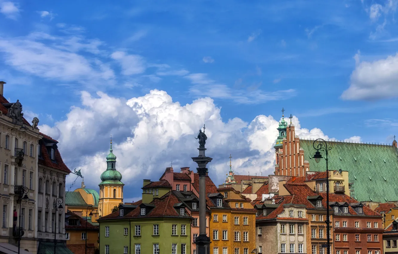 Photo wallpaper roof, the sky, clouds, paint, home, Poland, Warsaw, old town