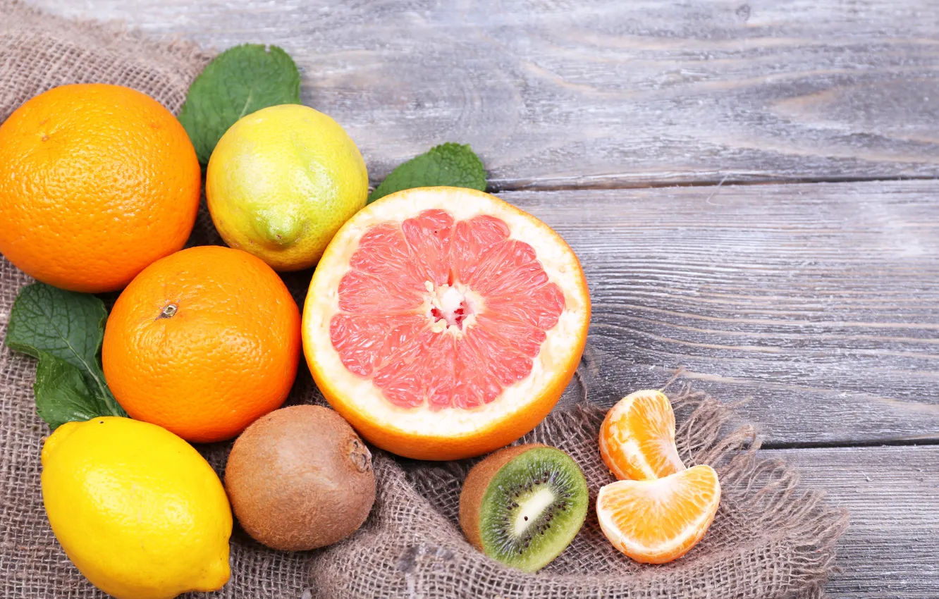 Photo wallpaper lemon, orange, kiwi, fruit, grapefruit