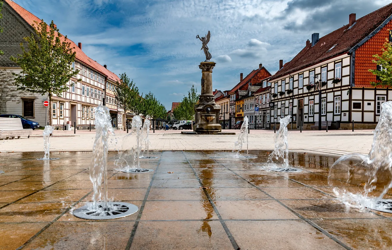 Photo wallpaper home, Germany, fountain, town square