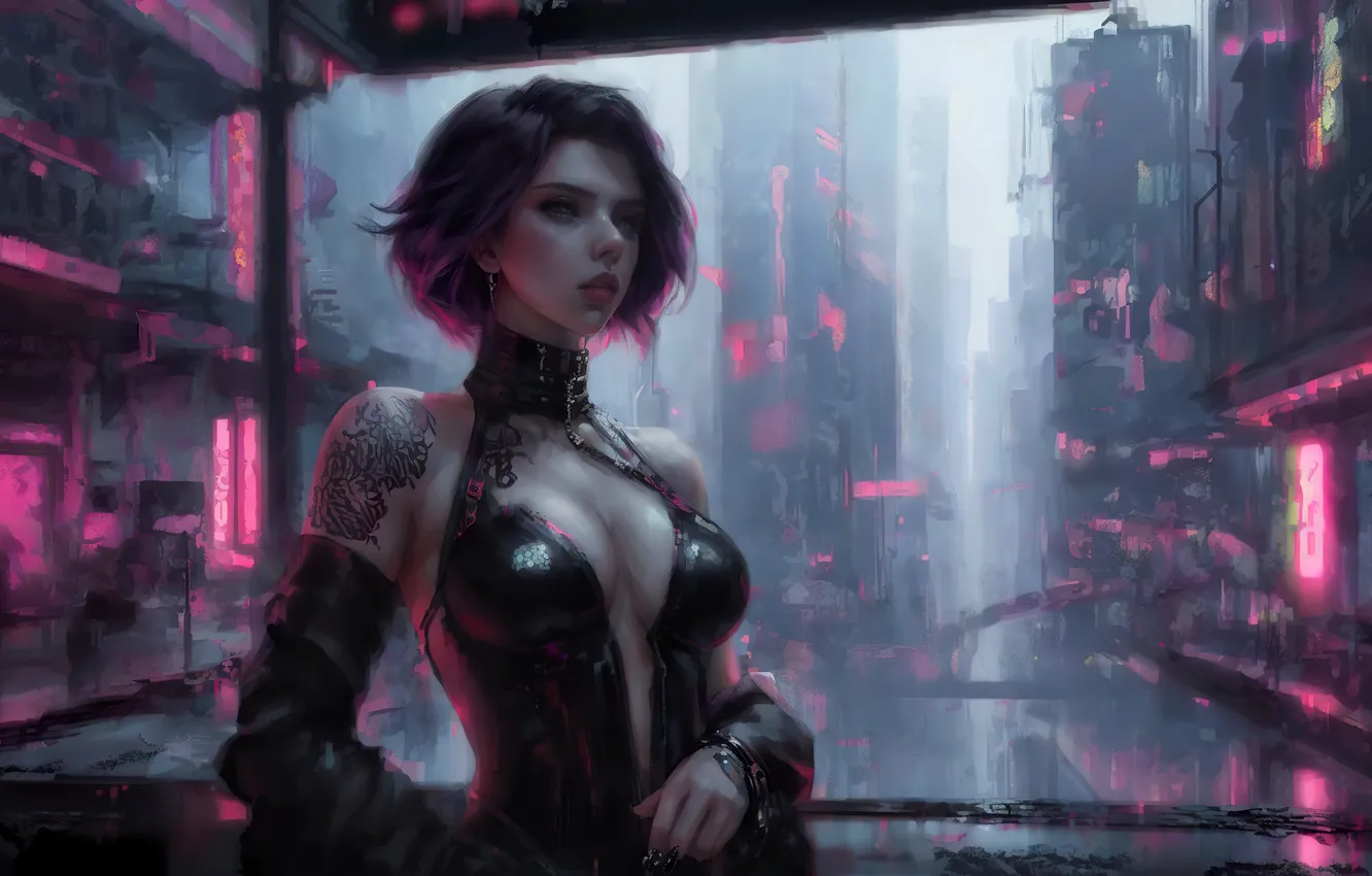 Photo wallpaper girl, sadness, painting, digital art, fantasy art, cyberpank, fantasy girl, Stable Diffusion