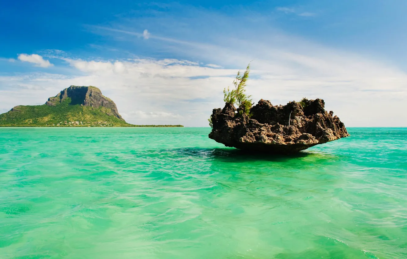 Photo wallpaper sea, nature, rock, island, Mauritius, Le Morne Brabant