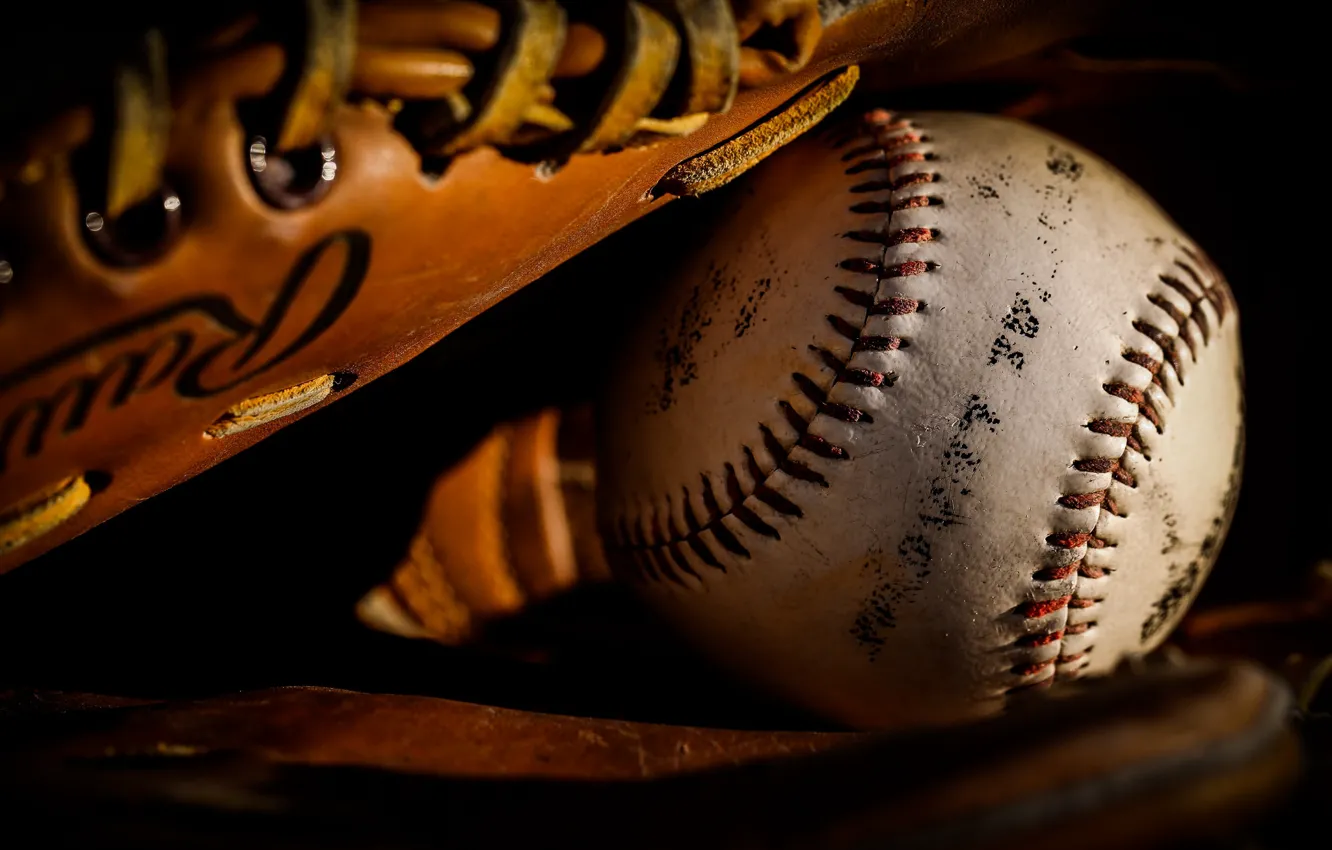 Photo wallpaper macro, the ball, baseball, gloves