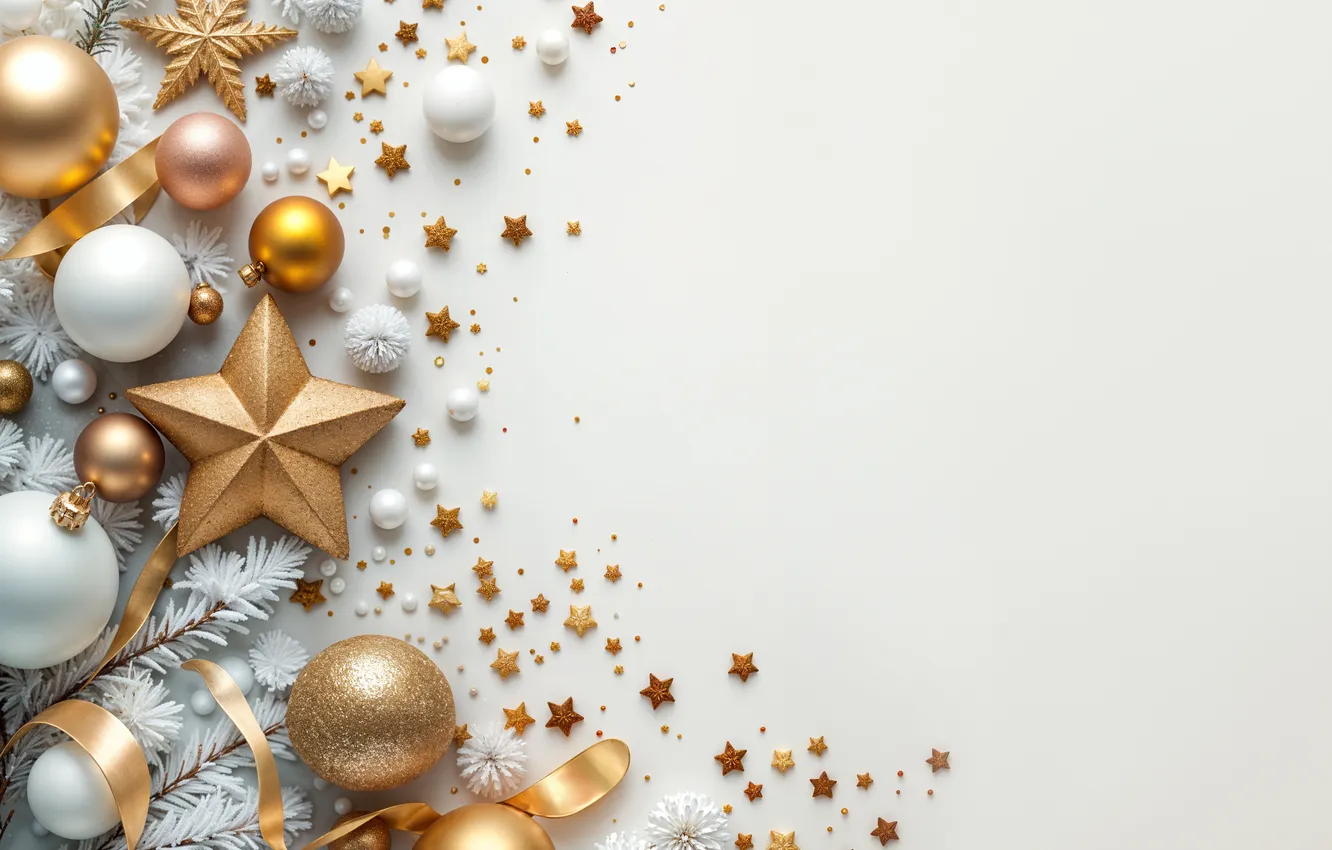 Photo wallpaper decoration, background, balls, new year, Christmas, golden, Christmas, balls