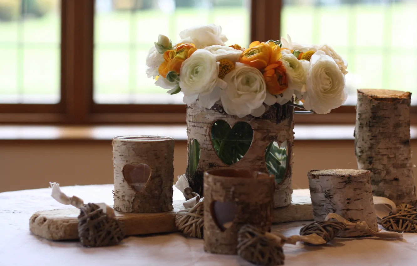 Photo wallpaper flowers, bouquet, vases