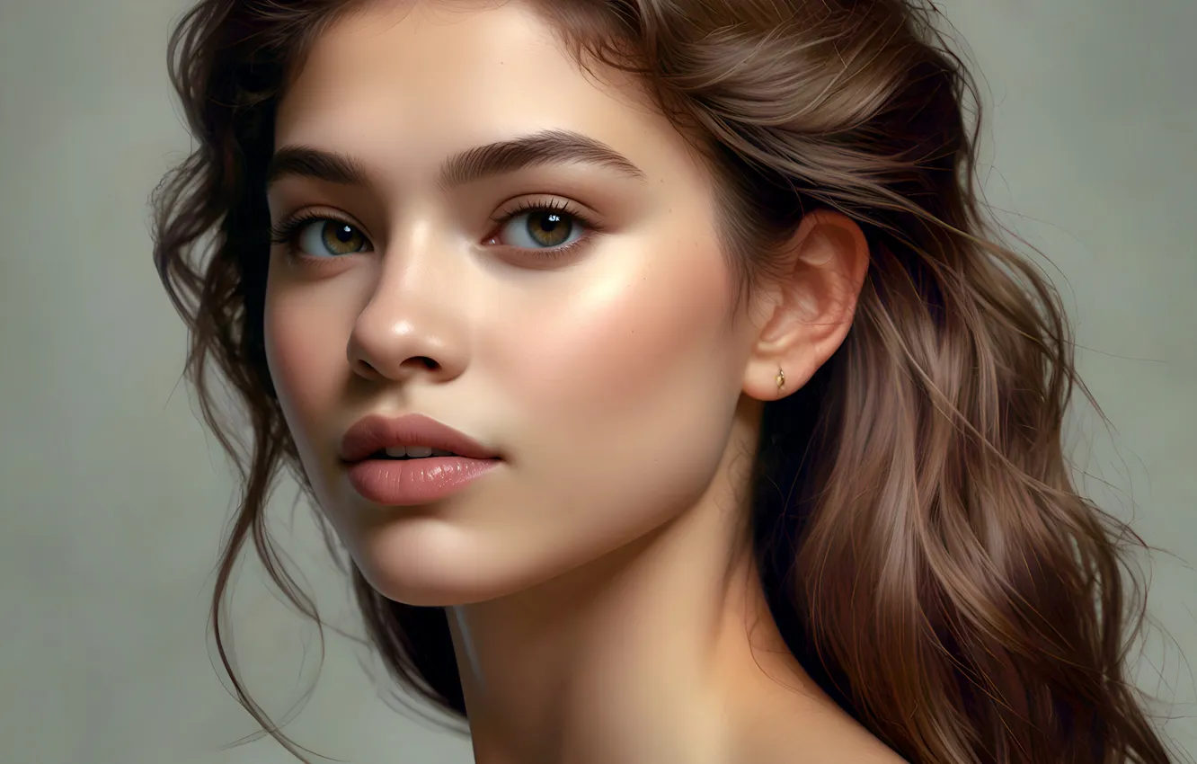 Photo wallpaper look, face, hair, brown hair