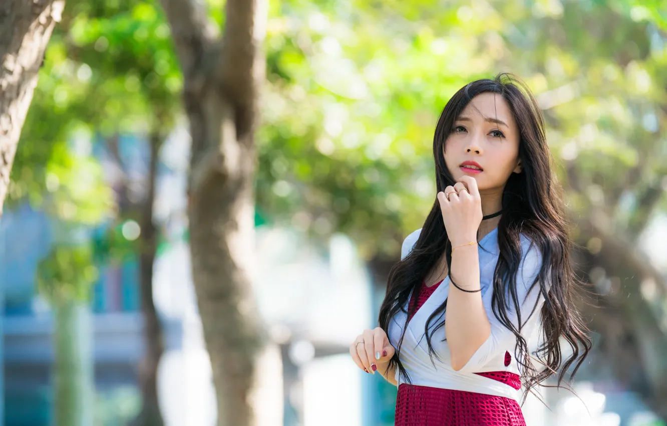 Photo wallpaper girl, bokeh, asiatka