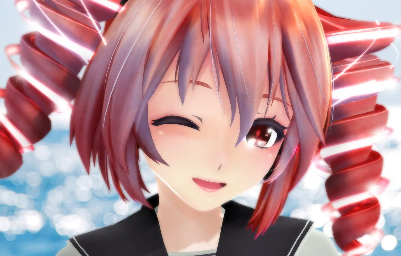 Photo wallpaper eyes, girl, face, art, wink, kasane teto, ektyr y, Utau