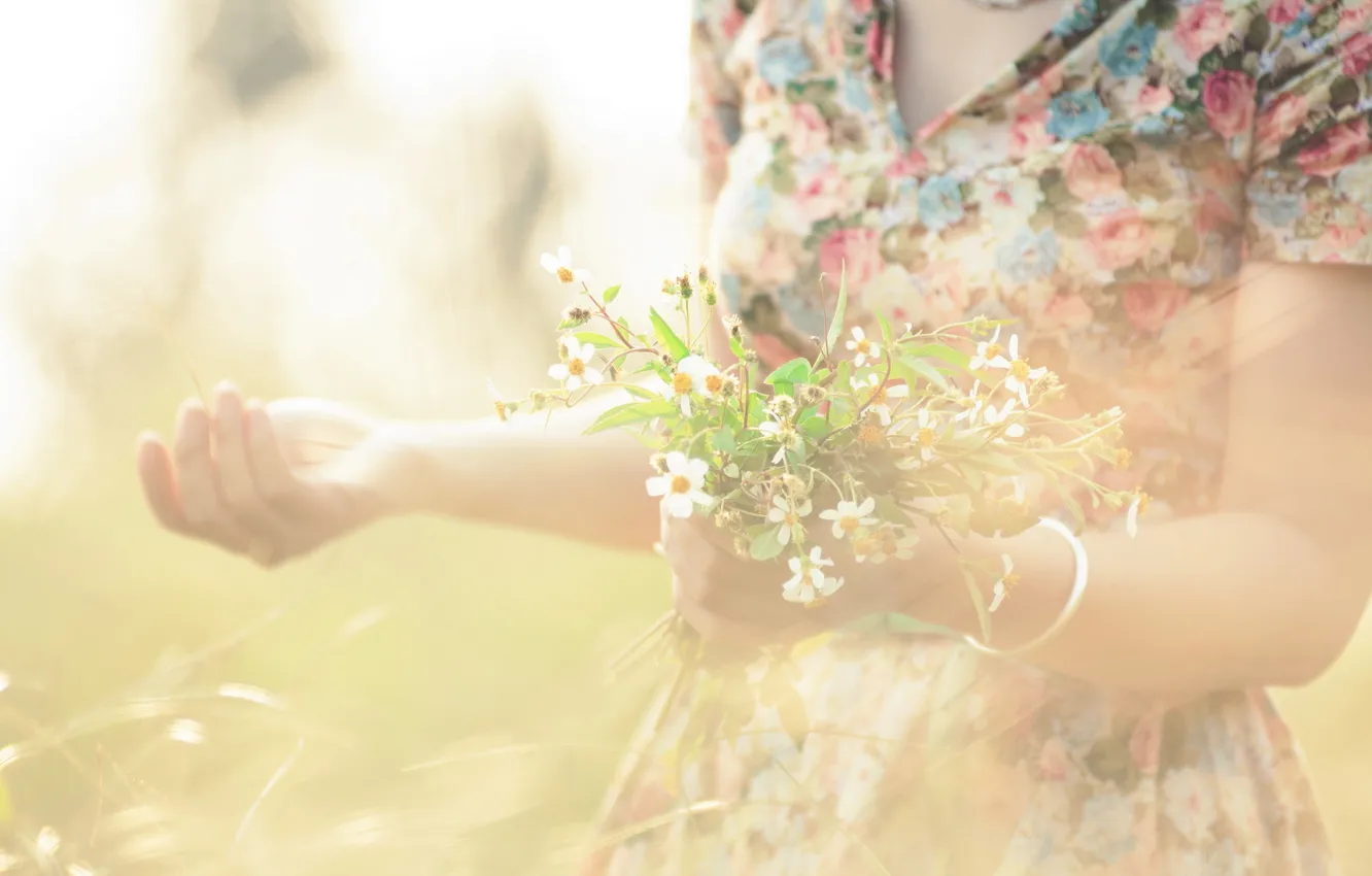 Photo wallpaper summer, girl, flowers, mood