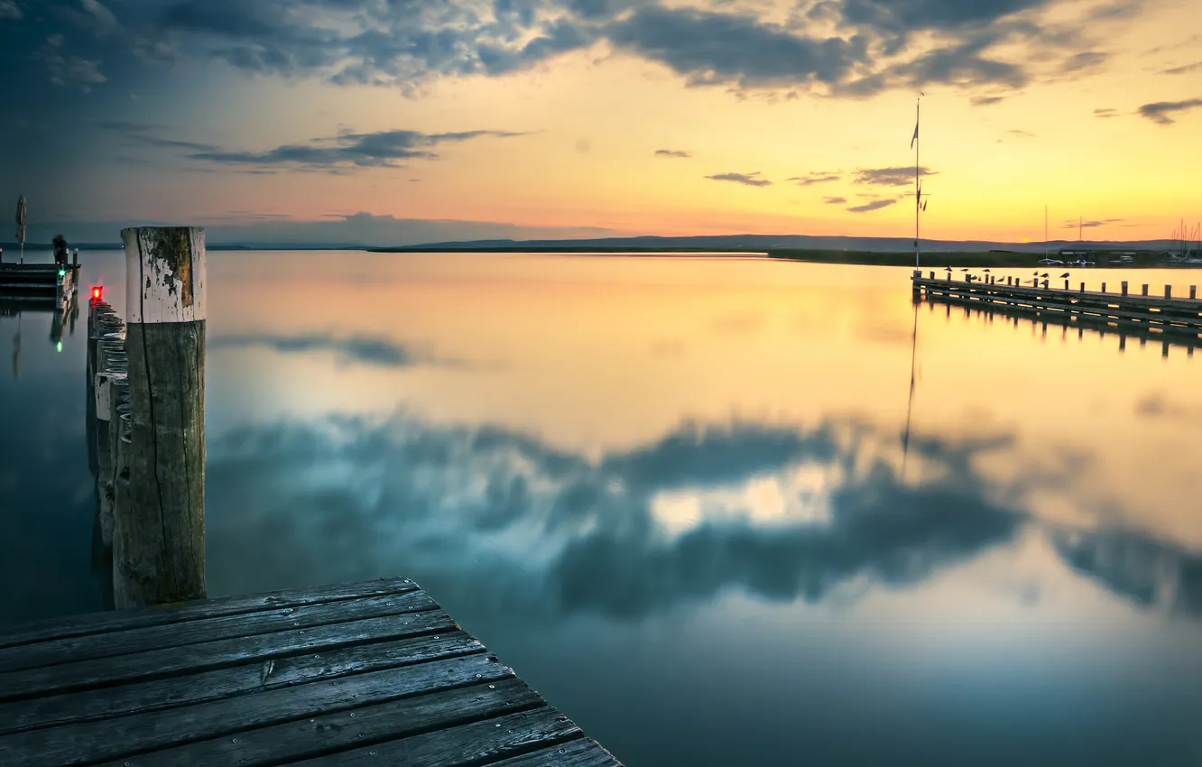 Photo wallpaper sea, dawn, Marina, pierce