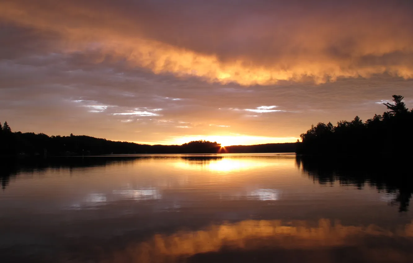 Photo wallpaper sunset, nature, lake, the evening, Landscape