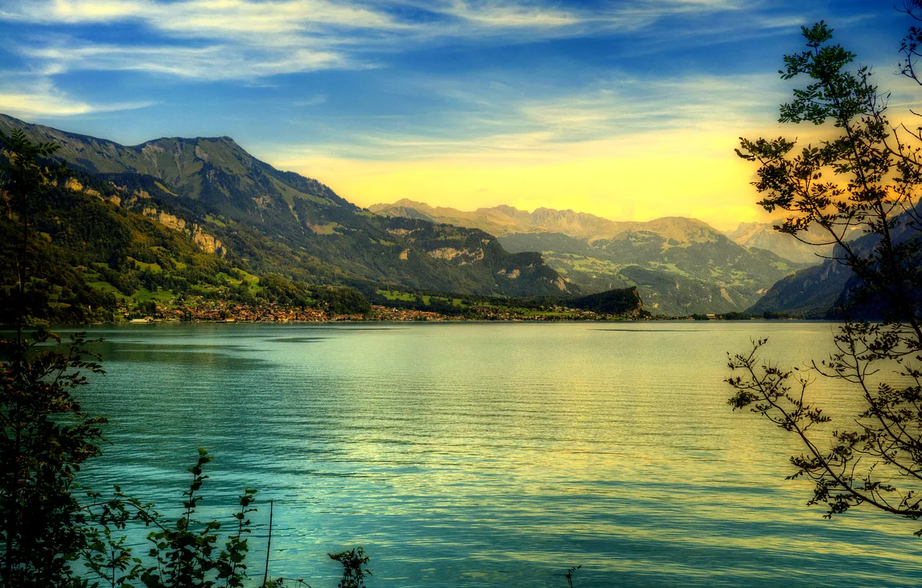 Photo wallpaper the sky, mountains, nature, lake