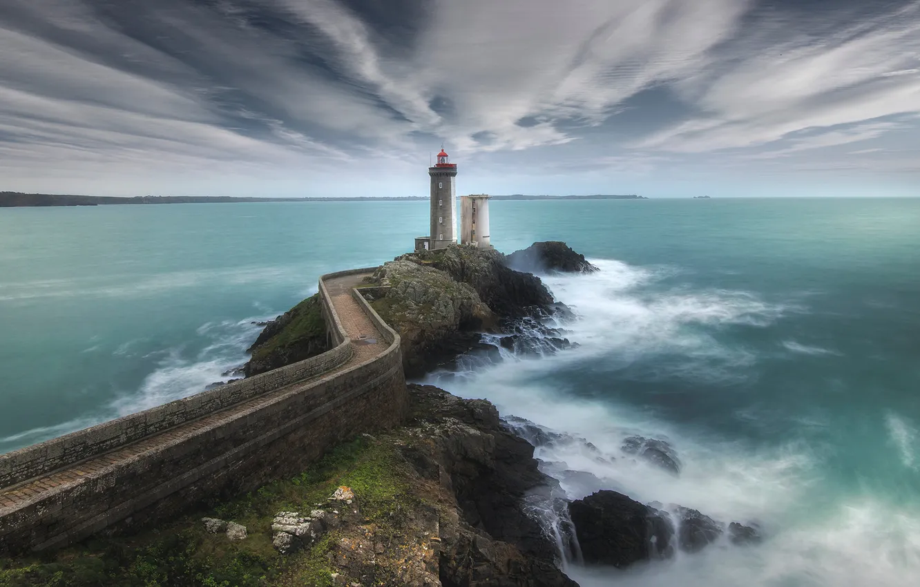 Photo wallpaper sea, France, lighthouse, Brittany
