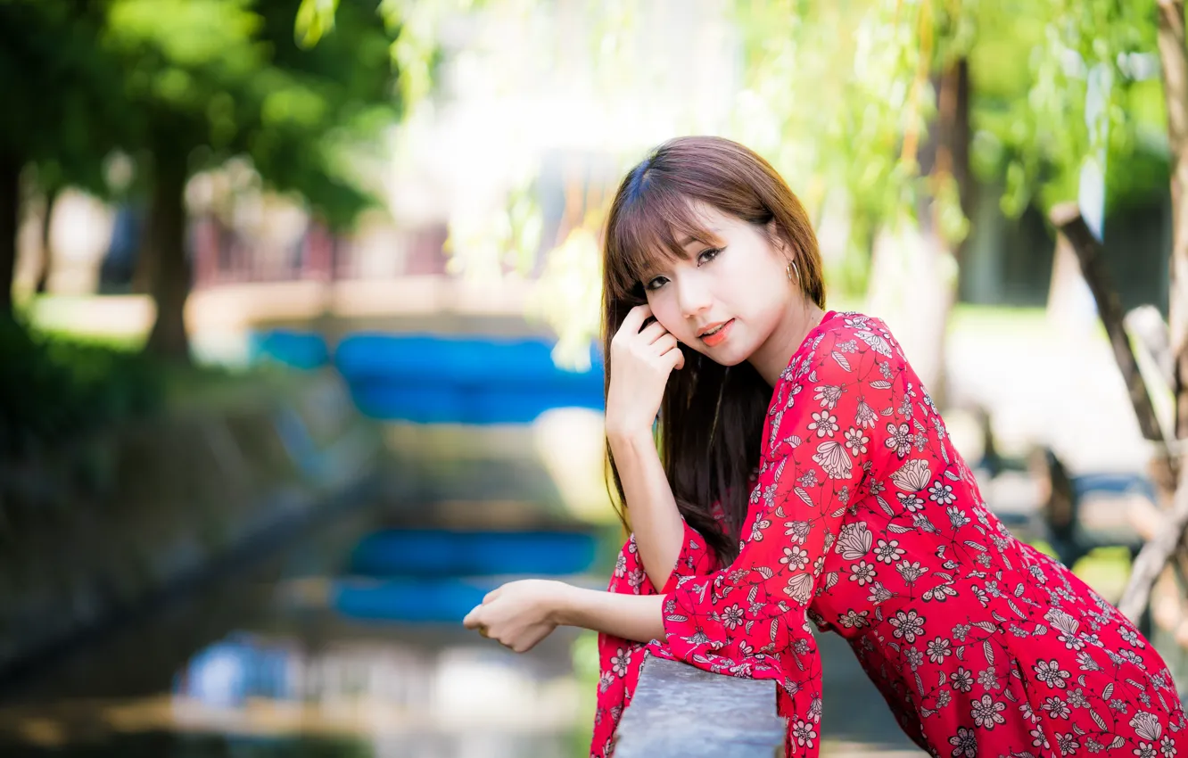 Photo wallpaper look, girl, pose, Asian, cutie, bokeh