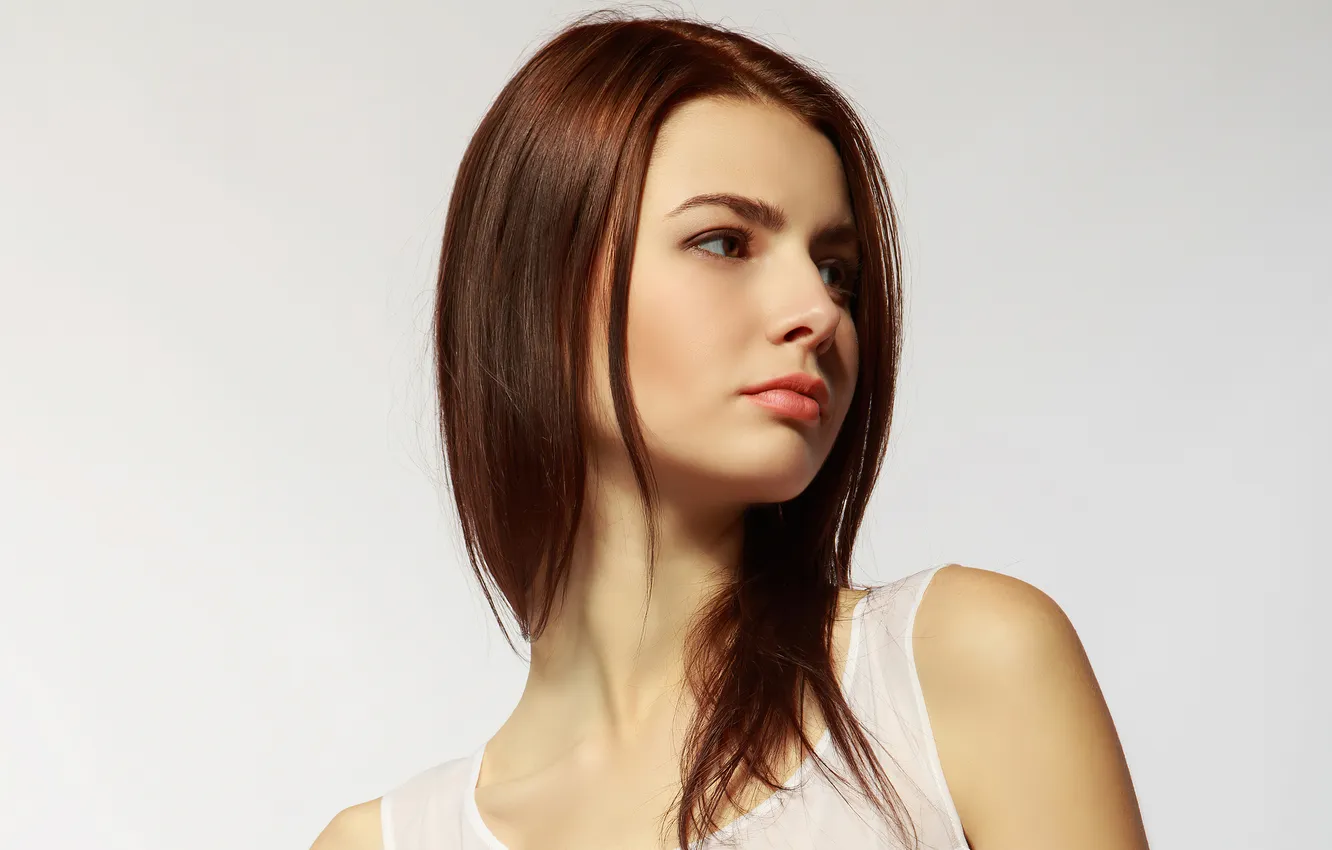 Photo wallpaper girl, portrait, white background, brown hair