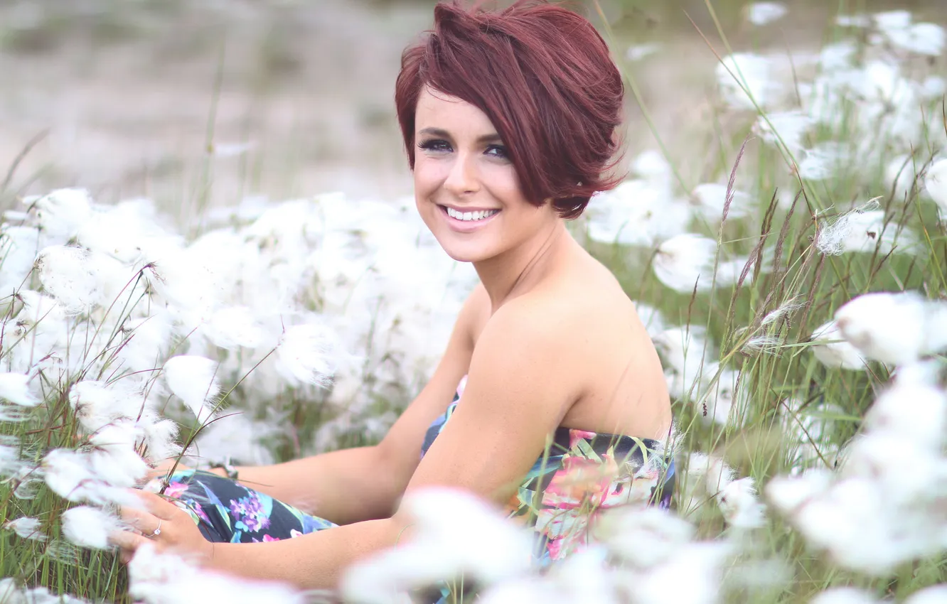 Photo wallpaper summer, look, girl, flowers, nature, pose, smile, mood