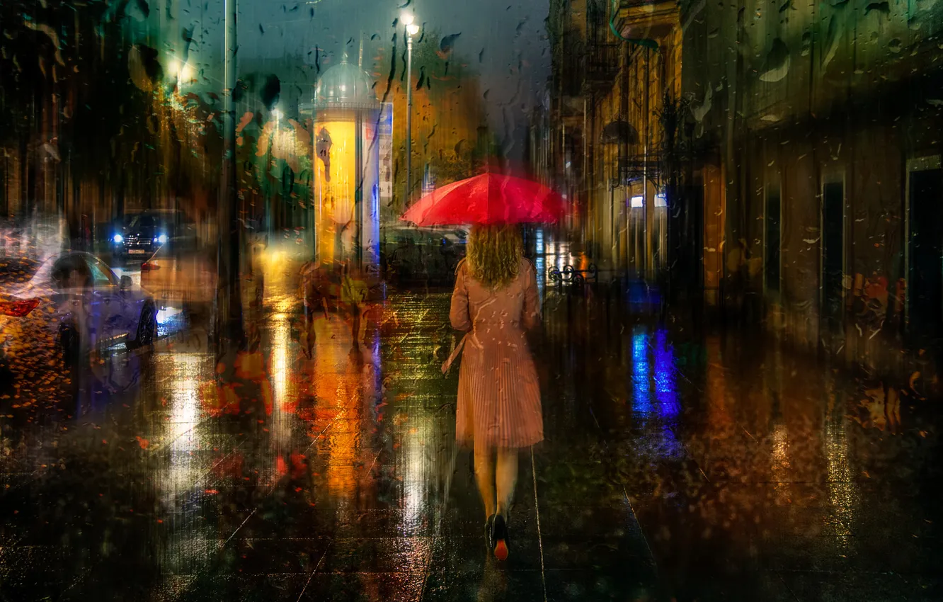 Photo wallpaper road, machine, glass, girl, drops, the city, rain, street