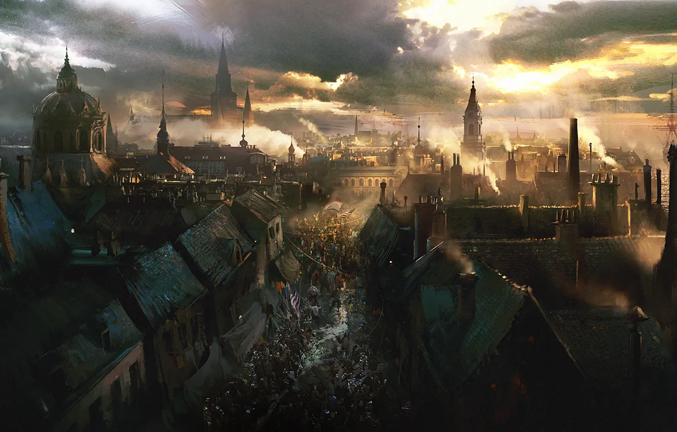 Photo wallpaper the sky, the city, street, smoke, revolution, the uprising