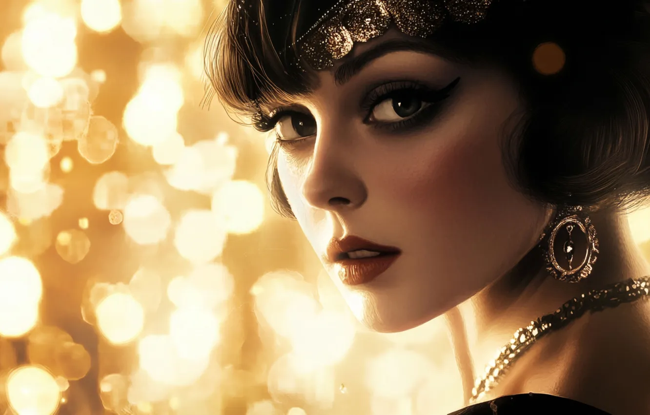 Photo wallpaper look, girl, decoration, retro, portrait, brunette, Sepia, hairstyle