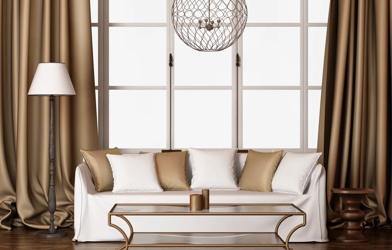 Photo wallpaper design, sofa, lamp, interior, table, background, living room, modern