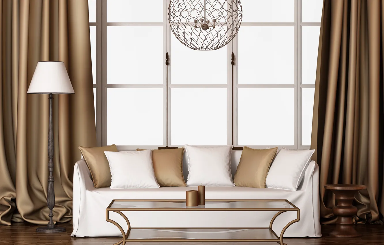Photo wallpaper sofa, interior, modern, table, lamp, lamp, living room, elegant