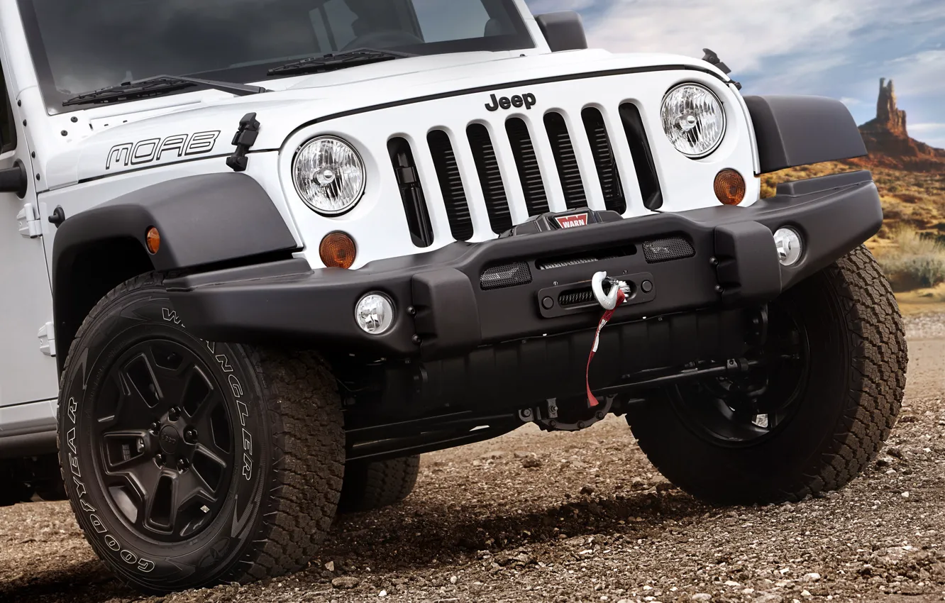 Photo wallpaper white, lights, wheel, Sahara, the front, Wrangler, Jeep