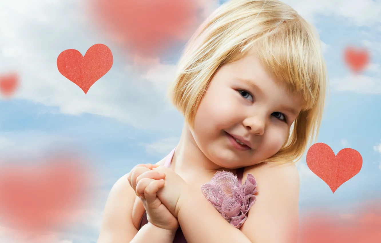 Photo wallpaper children, child, heart, girl, cute, happy, hearts, child