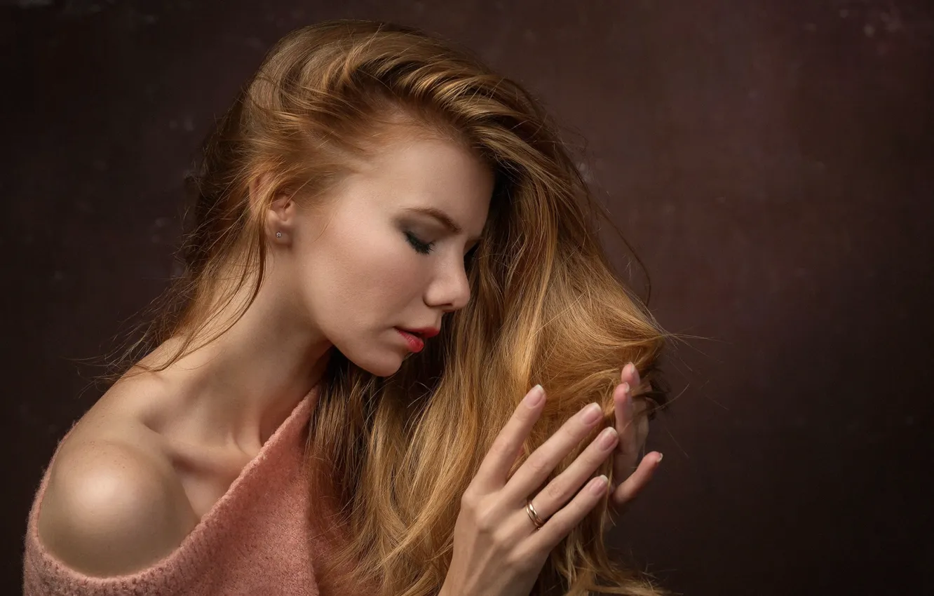 Photo wallpaper face, hair, blonde, profile, shoulders, photographer Sergey Satulo, Model Antonina Shersten